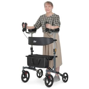 Andador Adulto Idoso Zler com Apoio de Braço, Assento Acolchoado e Cesto, Suporta até 226 Quilos, Cinza