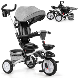 Triciclo Infantil para Passeio com Assento Ajustável 7 Estágios, Idade Recomendada 1 a 5 Anos, BABY JOY, Cinza