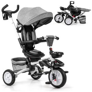 Triciclo Infantil para Passeio com Assento Ajustável 7 Estágios, Idade Recomendada 1 a 5 Anos, BABY JOY, Cinza