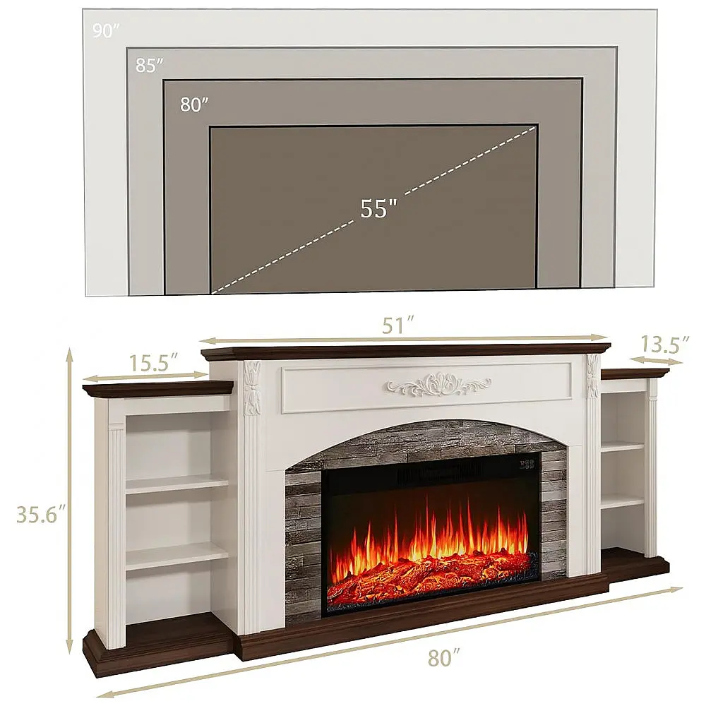 Lareira Elétrica BlankSpace 203x90cm 1400W Rack TV Pedra LED Portátil 110V — foto 3