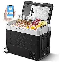 Cooler Elétrico Automotivo Portátil 55 Litros com Controle por APP, AAOBOSI, Preto e Branco