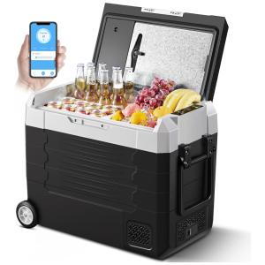 Cooler Elétrico Automotivo Portátil 55 Litros com Controle por APP, AAOBOSI, Preto e Branco