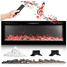 Lareira Elétrica de Embutir A45x127L com 2 AltoFalantes Bluetooth e 10 Cores Chamas, 110V 1800W, Chic Cozy, Preta