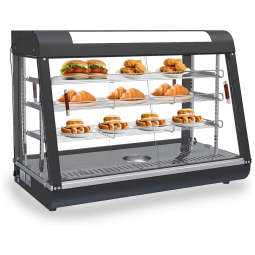 Aquecedor de Pizza Countertop Anpuce Preto Vidro Temperado Portas Deslizantes LED Horizontal 89x48x65 cm 110V 1500W para Buffet Restaurantes
