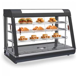 Aquecedor de Pizza Countertop Anpuce Preto Vidro Temperado Portas Deslizantes LED Horizontal 89x48x65 cm 110V 1500W para Buffet Restaurantes