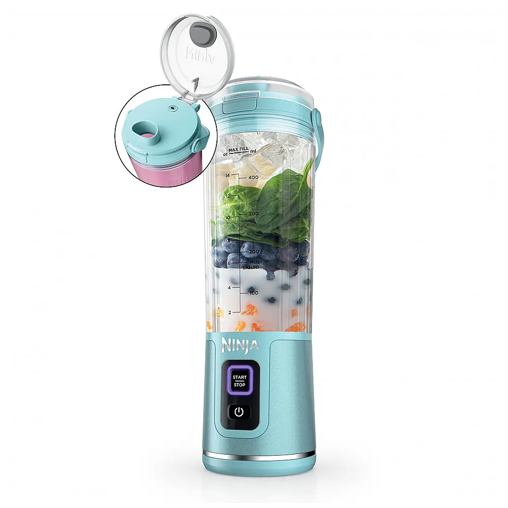 Liquidificador Portátil Ninja Blast 530 ml Aqua Tampa Antivazamento Bateria Recarregável USB-C
