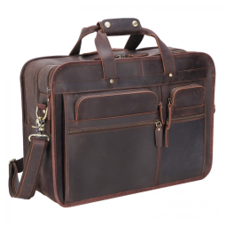 Bolsa Maleta de Couro Masculina para Laptop, TEXBO, Marrom Escuro