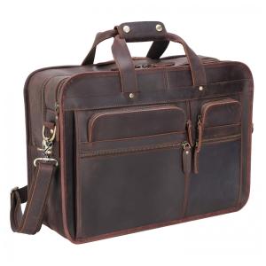 Bolsa Maleta de Couro Masculina para Laptop, TEXBO, Marrom Escuro