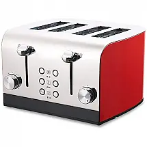 LUNAFJ Torradeira Elétrica de 4 Fatias com 7 Níveis de Tostagem, 1350W 110V, Vermelha