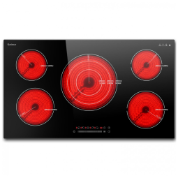 Cooktop Elétrico Karinear , 5 Queimadores, Vidro Incorporado, Zonas Expansíveis, Bloqueio de Segurança, Timer, Pausa - 9200W 220-240V