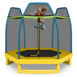 Giantex Cama Elastica Infantil com Diâmetro e Rede de Proteção para até 100 kg, Amarelo, Verde