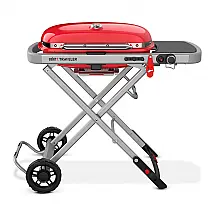 Churrasqueira a Gás Portátil para 15 Porções com Mesa Auxiliar e Rodas, Weber Traveler, Vermelha
