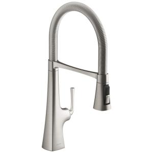 Torneira Cozinha Semi Profissional com Pulverizador Pull Down, KOHLER K-22061-VS Graze, Inoxidável Vibrante