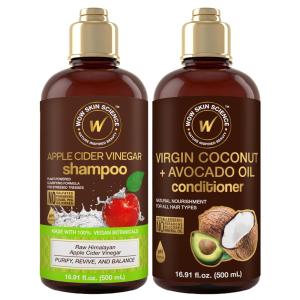 Shampoo e Condicionador Óleo de Coco e Abacate Virgem Reduz a Coceira Caspa e Frizz 500ml, BUYWOW B07HRNLW6V, Marrom Escuro