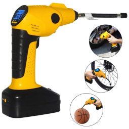 Compressor de Ar Portátil Sem Fio LCD Digital LED 150 PSI, 12V, 55 L, M, PLANETICO, Amarelo