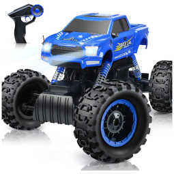 Carrinho de Controle Remoto Off Road, Escala 1:12 com Duplo Motor e Luzes para Crianças de 5 a 12 Anos, DOUBLE E Monster Truck, Azul
