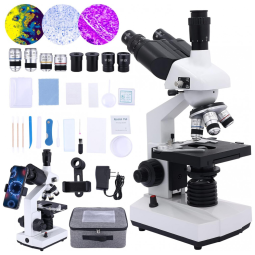 Microscópio Trinocular Ampliação de 40X 5000X com Iluminação LED, Woehrsh WF50x, Branco