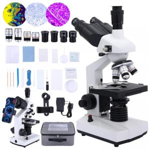 Microscópio Trinocular Ampliação de 40X 5000X com Iluminação LED, Woehrsh WF50x, Branco