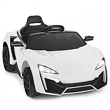 Carro Elétrico Infantil OLAKIDS Branco 12V 4 Rodas Suspensão Porta Dupla Controle Remoto LED 3 Velocidades Música USB TF