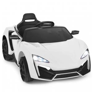 Carro Elétrico Infantil OLAKIDS Branco 12V 4 Rodas Suspensão Porta Dupla Controle Remoto LED 3 Velocidades Música USB TF