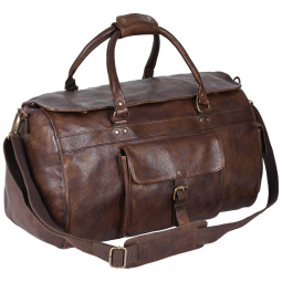 Bolsa de Viagem Masculina Clássica de Couro, OAK LEATHERS, Marrom Escuro