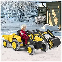 Trator Elétrico Infantil 1 Assento com Controle Remoto, Reboque, Escavadeira, Buzina e Luzes, 12V, MELLCOM, Amarelo