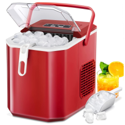 Máquina de Gelo Portátil com Capacidade para 11 kg em 24H, Autolimpeza, Cesta e Colher de Gelo, 110V, Xbeauty, Vermelha