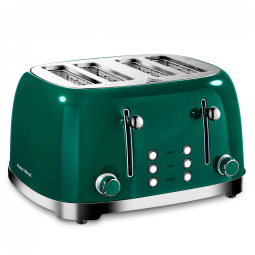 Torradeira Elétrica Retrô 4 Fatias em Aço Inoxidável com 6 Níveis de Tostagem e Slot Extremamente largo, 800W, Roter Mond, Verde