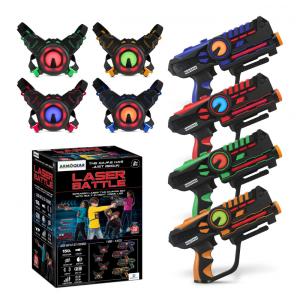Pitolas de Laser Tag ArmoGear com 4 Peças Recarrregáveis e Coletes, Para Jogos Multijogador Internos e Externos, Alcance de 45 m