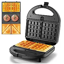 Sanduicheira 3 em 1 OSTBA Panini Grill Máquina de Waffle com 3 Placas Removíveis Antiaderentes, 750 W de Potência para Sanduíches