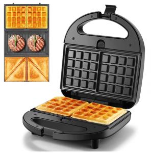 Sanduicheira 3 em 1 OSTBA Panini Grill Máquina de Waffle com 3 Placas Removíveis Antiaderentes, 750 W de Potência para Sanduíches