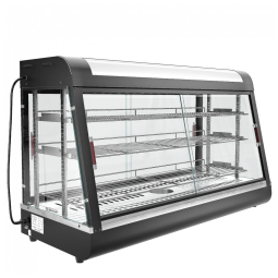 Expositor Aquecido Comercial 122 cm Anpuce Preto 3 Prateleiras LED Portas Correr Ajustável Removíveis 2000W