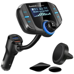 Adaptador Transmissor Veicular Bluetooth USB, AUX, SUMIND BT70B, Preto