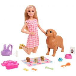 Boneca Barbie e Animais de Estimação com 3 Filhotes