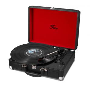 Vitrola Toca Discos com Plataforma 3 Velocidades, sem fio, 78 RPM, 110v, FEIR 4330989444, Preto