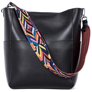 Bolsa Feminina de Ombro de Couro Vegano, BROMEN, Preto