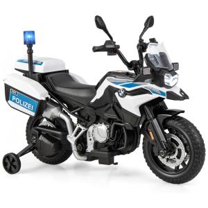 Moto Elétrica Infantil 1 Assento com Rodas de Treinamento, Luz de Sirene, MP3 e USB, 12V, Costzon BMW, Branca e Azul