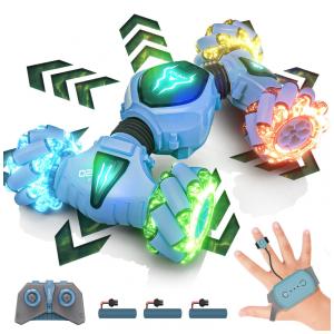 Carrinho de Controle Remoto e Sensor de Gestos 4WD 2,4 GHz com Luzes e Giratório de Dupla Face 360, Tecnock, Azul