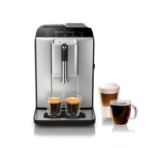 Máquina de Café Expresso Automática com Moedor de Cerâmica, Painel de Controle LCD e Touch, 110V, Bosch TIU20307 série 300, Preta e Prata