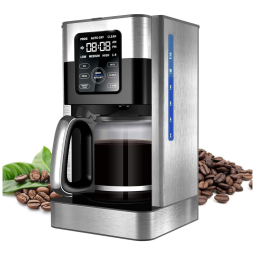 Cafeteira Elétrica Programável Reservatório 1.8L com Tela LCD, 1000W, 110v, MIAOKE, Prateado