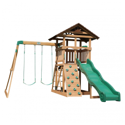 Playground Infantil de Madeira Cedro com Escorregador de 3 Metros, 2 Balanços de Cinto e Parede de Escalada, Backyard Discovery, Verde