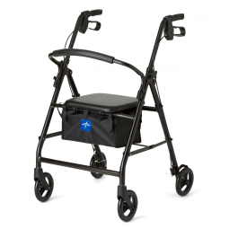 Andador Rollator de Aço Medline para Mobilidade de Adultos com Deficiência, Preto, Suporta até 136 kg, 6 Rodas, Dobrável