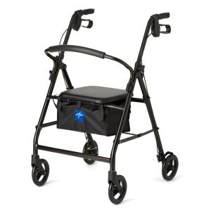 Andador Rollator de Aço Medline para Mobilidade de Adultos com Deficiência, Preto, Suporta até 136 kg, 6 Rodas, Dobrável