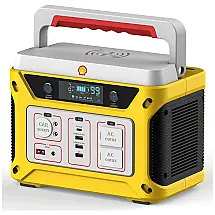 Shell Gerador de Energia Solar Portátil 110V, 500W, 583Wh Pico 1500W, Total de 10 Saídas e Lanterna SOS