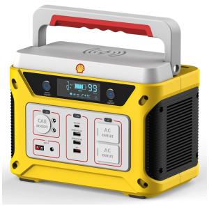 Shell Gerador de Energia Solar Portátil 110V, 500W, 583Wh Pico 1500W, Total de 10 Saídas e Lanterna SOS