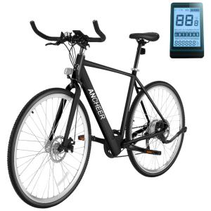 Bicicleta Elétrica ANCHEER para Adultos, 20MPH, Aro 700C, Bicicleta Urbana com Bateria de 36V, Display Digital Central, Freios a Disco