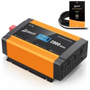 Inversor Veicular 2000W 12V DC para AC 3 Tomadas AC, USB, 110v, AMPEAK, Laranja