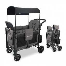 Carrinho de Passeio para 2 Crianças Multifuncional com Cobertura Removível e Dobramento, até 90 kg, WONDERFOLD W2, Cinza Carvão