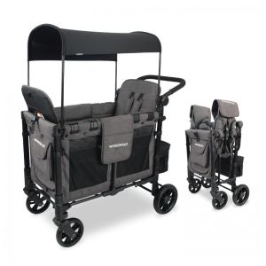 Carrinho de Passeio para 2 Crianças Multifuncional com Cobertura Removível e Dobramento, até 90 kg, WONDERFOLD W2, Cinza Carvão