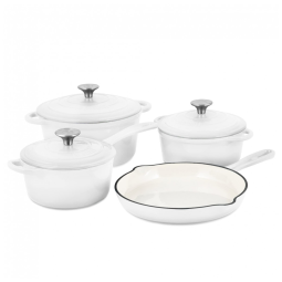 Jogo de Panelas em Ferro Fundido Esmaltado com Revestimento Antiaderente 7 Peças, Basque, Branco